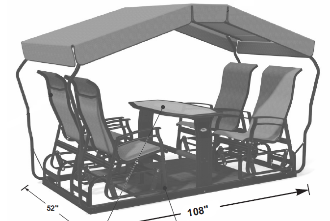 Balançoire Veranda Jardin, 4 places sur roues, table de verre